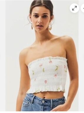 Lottie Moss White Floral Smocked Tube Top